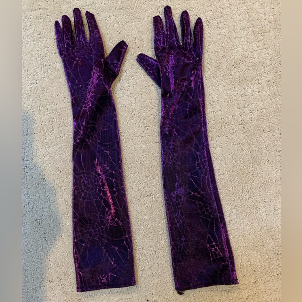 Purple Spiderweb Long Gloves